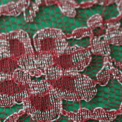 China Anti-Static Fancy Guipure Lace Fabric With Red Floral Pattern For Wedding Dress for sale