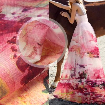 China Viable unique custom digital print on 100% pure organic silk pink fabric printed fabric dress fabric for sale