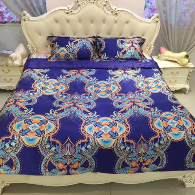 China 2020 Hot Sale Anti-bacteria New Design 100% Silk Material Plain Printed Colorful 4PCS Bed Sheet Set On Sale for sale