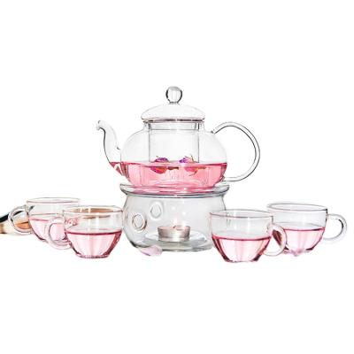 China New Wholesale High Price Borosilicate Stocked White Transparent Circular Glass Cute Cute Glass Teapot With Infuser for sale