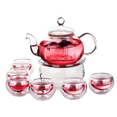 China New direct selling white transparent circular cute borosilicate tea set high stocked glass teapots for sale