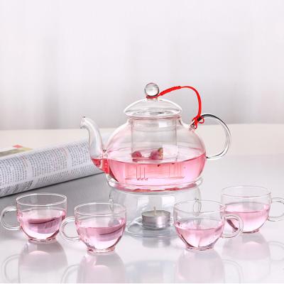 China Stocked Wholesale Good Quality Heat Resistant Borosilicate Glass Flower Teapot Sets for sale