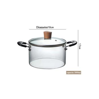 China Wholesale Kitchen 1200ml 2000ml High Borosilicate Glass Double-eared Cooking Pot for sale