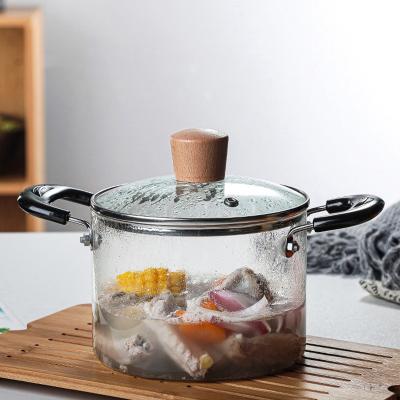 China 1200ml 2000ml Heat Resistant Borosilicate Glass Stocked Cooking Pot Set With Cover for sale