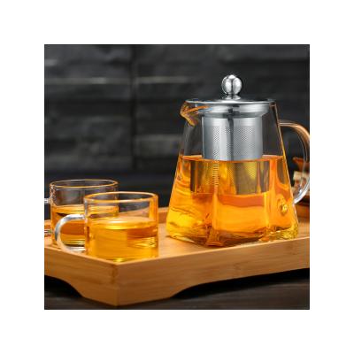 China Factory Supply Premium Heat Resistant Square Glass Teapot Minimalist Direct Infuser Teapot With Stainless Steel Infuser for sale