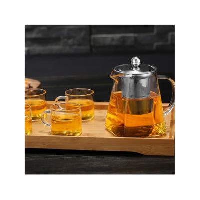 China Minimalist high quality square shape glass teapot with stainless steel infuser and straight cup for sale