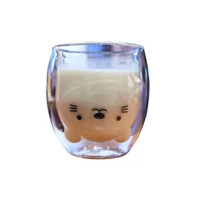 China Cartoon direct selling white transparent circular borosilicate glass bear non-slip safe glass jars high for sale