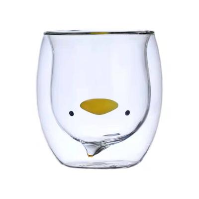 China Cartoon High Quality White Transparent Circular Borosilicate Heat Resistant Glass Mug Shatterproof Bear Glass Mug for sale