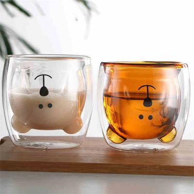 China Factory direct sales classic high borosilicate stocked popular bare bears glass transparent white double wall glass for sale