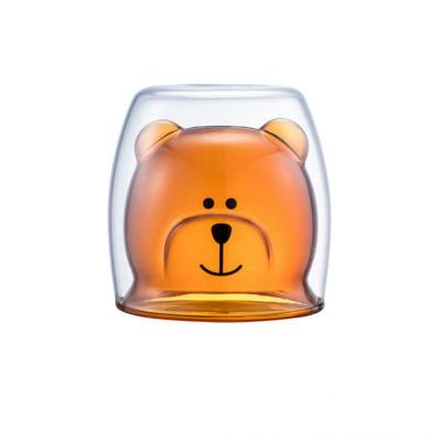 China 2021 Double Wall Cartoon Bear 250ml Glass Mug White Transparent Circular Bear Glass Mug Eco-friendly for sale