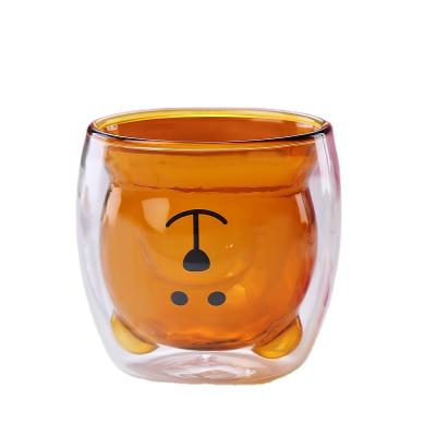 China Stocked Borosilicate Mini Cute Coffee Cups 250ml Cartoon Bear Wall Glass Double for sale