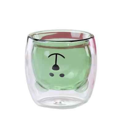 China Hot Sale Cartoon Double Wall Borosilicate Stored Heat Resistant Glass Coffee Mug for sale