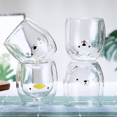 China Wholesale 250ml Cute Bear Glass Cup Double Wall Borosilicate Glass Stocked Mug for sale