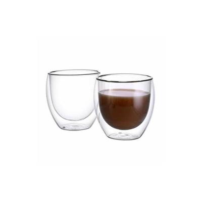 China Custom Logo 250ml Borosilicate Glass Mug Double Stocked Wall Glass Coffee Tea Milk Cup for sale