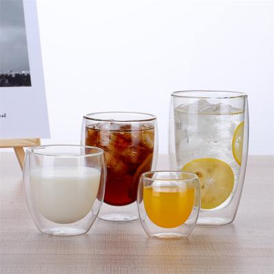 China 250ml 350ml 450ml Tea Cup Double Layer Stocked Transparent Egg Shaped Glass Mug for sale