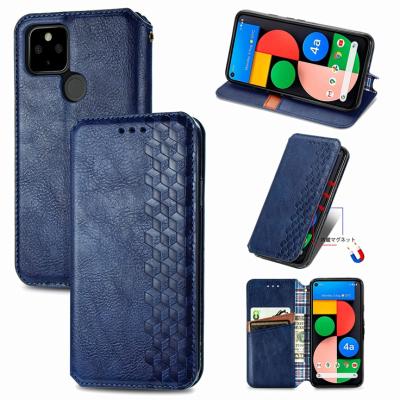 China Retro Vintage Diamond Grain Retro Magnetic Flip Cube Leather Case Cover 3D For Google Pixel 5 Pixel 4A 5G Stand Wallet Pocket for sale