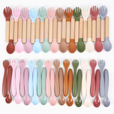 China Custom Free Silicone Baby Spoon Free Silicone Spoon Non-Toxic Spoon and Bpa Wholesale Price Bpa Silicone and Wooden Fork Set for sale