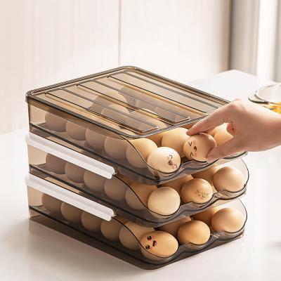 China Freshness Preservation 18 Grids Automatic Scrolling Storage 3 Layer Kitchen Egg Storage Drawer Box Egg Box for sale