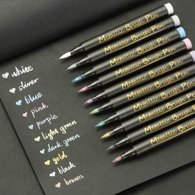 China For Car Soft Head Brush Marker Pen Opaque Dark Black Color Water-Based Metal Marker Paint Note Materials 10 Color Painting Pen Paint Brushes for sale