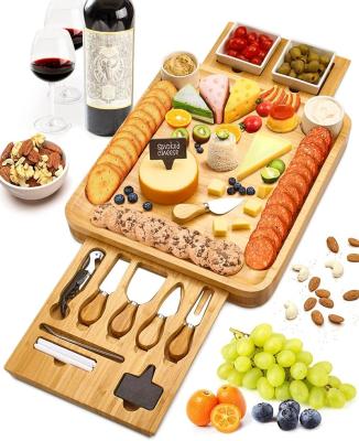 China Viable Wholesale Grocery Bamboo Cheese Cutting Board Set With Knives for sale