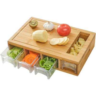 China Sustainable natural bamboo cutting board with drawers making it easier to prepare meals for sale