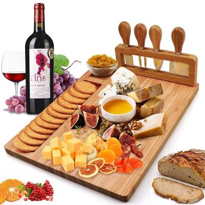 China Viable Wholesale Bamboo Baked Food Rectangular Bamboo Cheese Board Set for sale