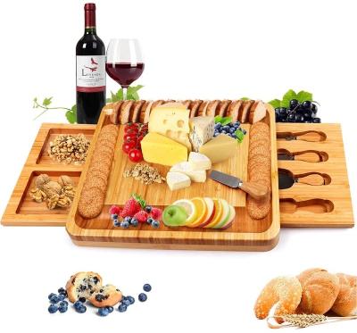 China Sustainable High Quality Bamboo Deli Drawers Cheese Board Set for sale