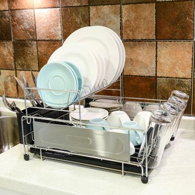 China Wholesale Sustainable 2 Tier Dish Drying Rack Stainless Steel Kitchen Shelf Storage Rack High Quality Dish Rack for sale