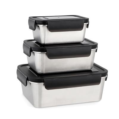 China Leakproof Freshness Storage Rectangle Bento Box Stainless Steel Lunch Box Set With Locking Lid for sale