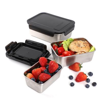 China Bento Box Food Storage Container Lid Metal 304 Stainless Steel Plastic Lunch Box Keep Freshness For Kids Adults for sale