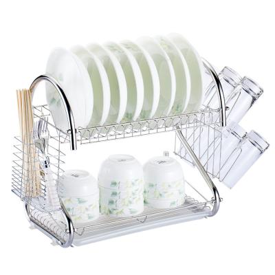 China Sustainable 2 Tier Storage Rack Kitchen Organizer Metal Wire Dish Drying Rack for sale