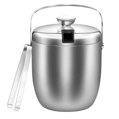 China Sustainable Bar Counter Double Wall Insulated Metal Stainless Steel Wine Ice Bucket With Lid And Ice Tongs for sale