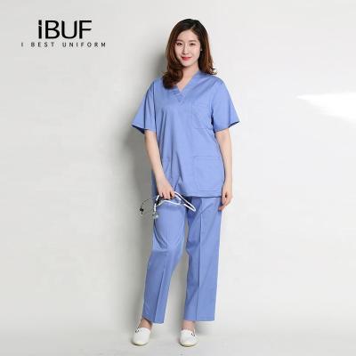 China Ceil Blue Anti-Shrink 100% Cotton Scrubs Doctor Scrub Uniform Factory Scrubs Top Panty for sale