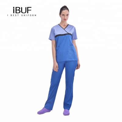 China Anti-Shrink V-Neck Stretch Scrubs Multiple Pockets Set Nurse Uniforms for sale