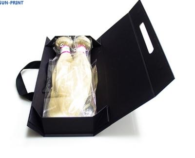 China Black Wholesale Custom Logo Premium Luxury Cardboard Paper Gift Wig Hair Extension Magnetic Packaging Box Customized Ribbon Art for sale