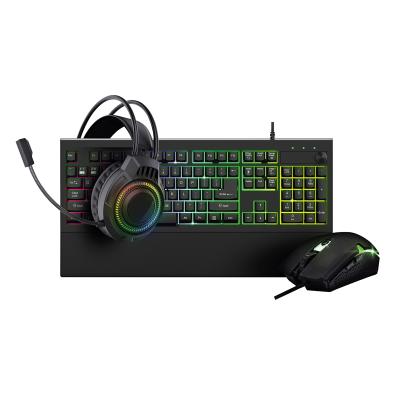 China Fashionable 3 in 1 Usb Feeling Gaming Mechanical Wired Keyboard with Palm Rest RGB Rainbow Keyboard and Combo Mouse and Headset for sale