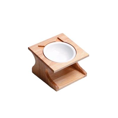 China White Custom Made Bamboo Ceramic Pet Bowl Stored Pet Bowl Dog Food Water Bowls for sale