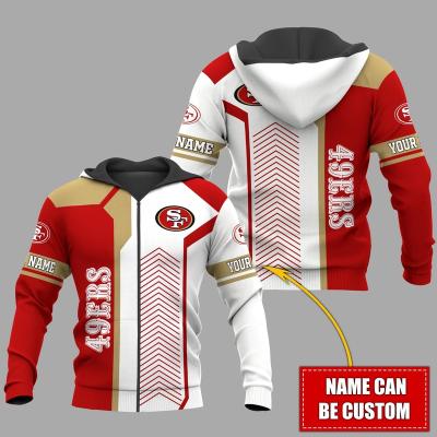 China OEM NFL 49ers Team Logo Private Label Workout Fleece Cotton Regular Heavy Oversized Acid Wash Full Zipper Men's Up Gym Hoodies for sale