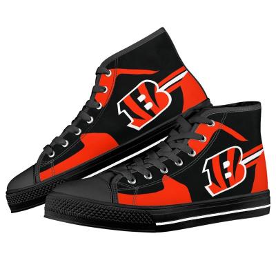 China Wholesale Custom Made Team Walking Style Shoes High Top Fashion NFLE Bengals 1Pair American Football Canvas Shoes Sneakers for sale