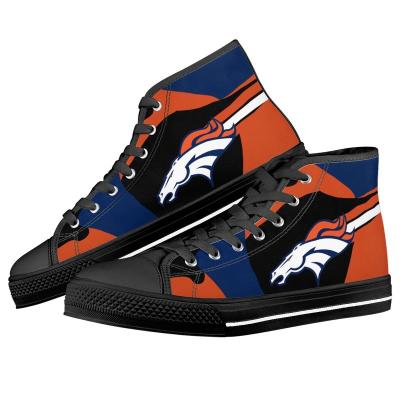 China Wholesale Custom Made Trend NFLE Broncos 1Pair High Top Team Logo Walking Shoes Fashion Luxury American Football Canvas Shoes High Top Sneakers for sale