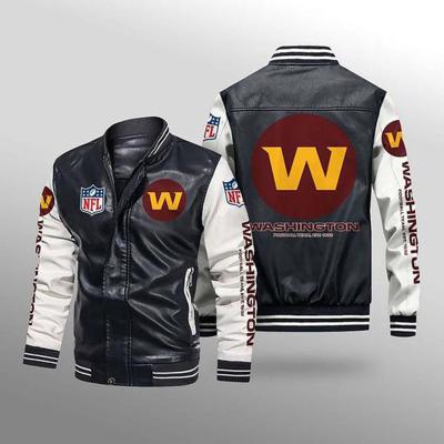 China NFLE Baseball Team Outdoor Windproof Clothes Men's Handsome Zipper Jacket Coat Comfortable Leather Popular American Football Commanders Windproof for sale