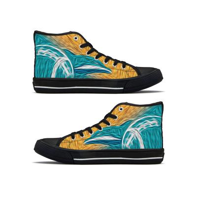 China Wholesale Custom American Football Dolphins 1Pair Fashion Trend NFLE High Top Canvas Shoes Luxury Team Walking Style Shoes Fashion Sneakers for sale