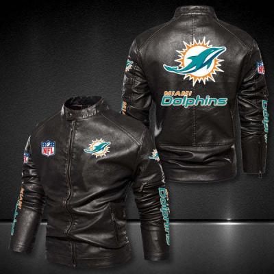 China 1Moq NFLE Dolphins Team Motorcycle Jacket Men Baseball Zipper Jacket College Leather Jacket American Football Windproof for sale