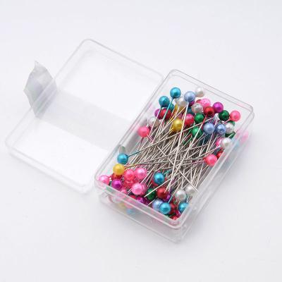 China Plastic& steel sewing accessories round Hijab pins straight colored Pin With Plastic Box Sewing stick bead head decorations for sale