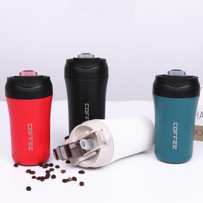 China Stainless Steel Viable Water Bottle With Straw Powder Coated Vacuum Cup Double Lid Tumbler Office Drinking Coffee Mug for sale