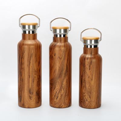 China NorthForest Stainless Steel Water Cup Bottle Wood Grain Double Wall Viable Vacuum Flask With Lid Tumbler Wide Mouth Sport Hydraulic Thermos for sale