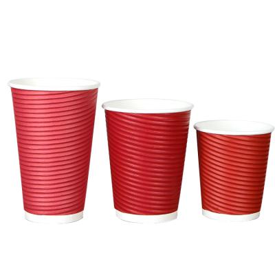 China 8oz 12oz 16oz Biodegradable Ripple Red Black Wall Disposable Food Grade Coffee Eco-Friendly Paper Cup With Lids for sale