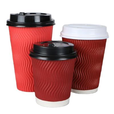 China Recycled Materials Papel Vaso Ripple Wall Drink Paper Cups Cold Disposable Food Grade Coffee Eco-Friendly Paper Cup With Lids for sale