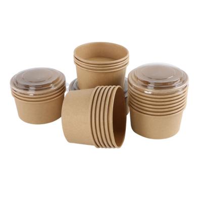 China Eco Friendly Designed Microwavable Disposable Kraft Paper Salad Bowl With PET Lid for sale