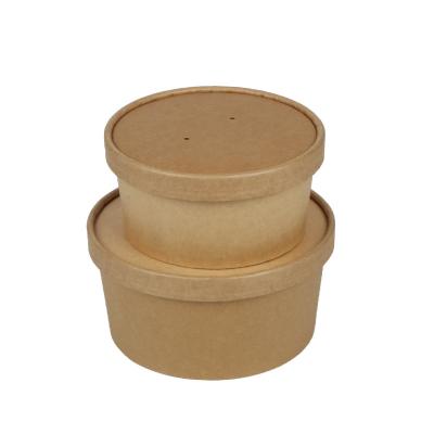 China Disposable Kraft Paper And White Paper Salad Bowl With Cover Paper Lid for sale